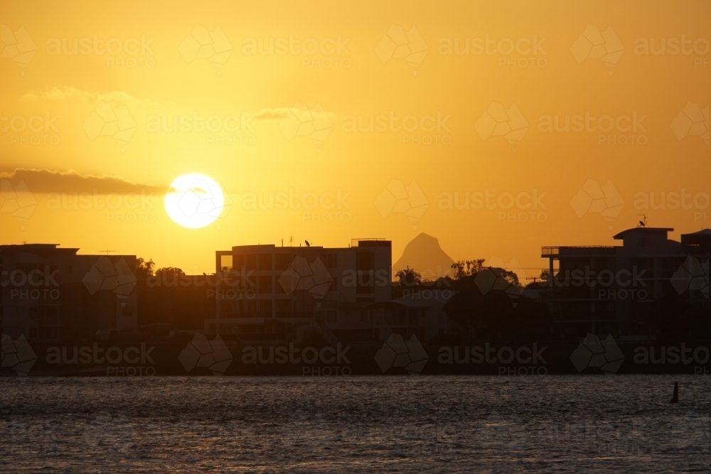 Sunset Glasshouse Mountains - Australian Stock Image