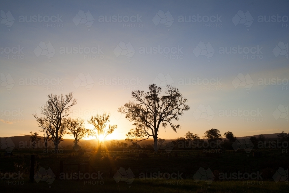 Sunset on a rural property - Australian Stock Image