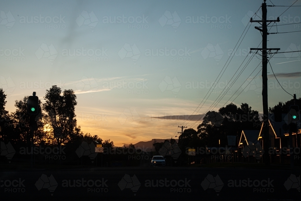 Sunset on regional road - Australian Stock Image
