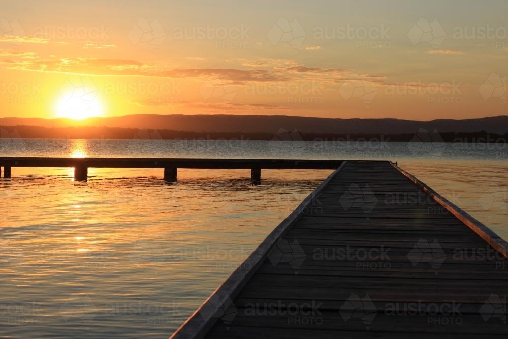 Sunset on the jetty at Lake Macquarie - Australian Stock Image
