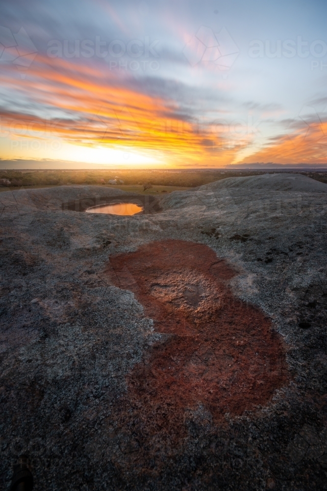 Sunset over a Rocky Rural Paddock - Australian Stock Image