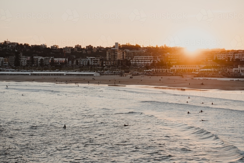 Sunset over Bondi beach on a cold winter afternoon. - Australian Stock Image