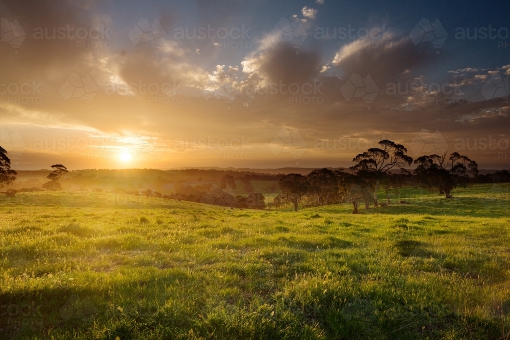 sunset over farmland, Adelaide Hills - Australian Stock Image