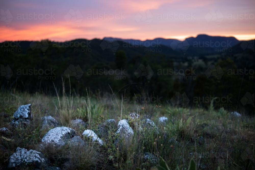 Sunset over farms in Capertee - Australian Stock Image