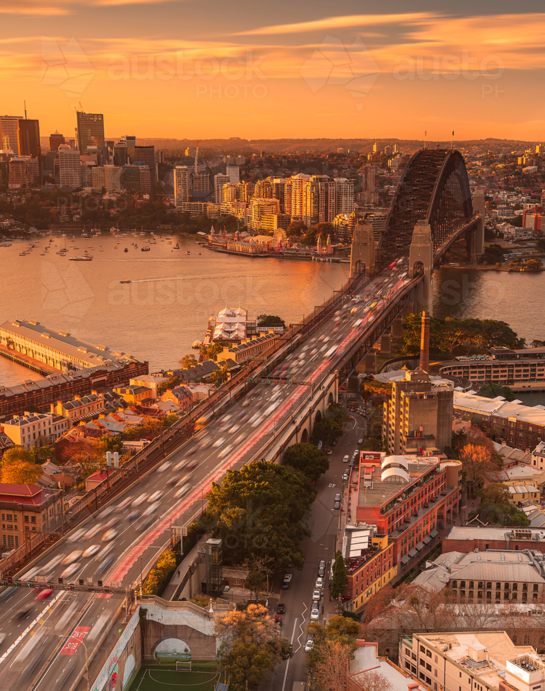 Sunset over harbour bridge - Australian Stock Image