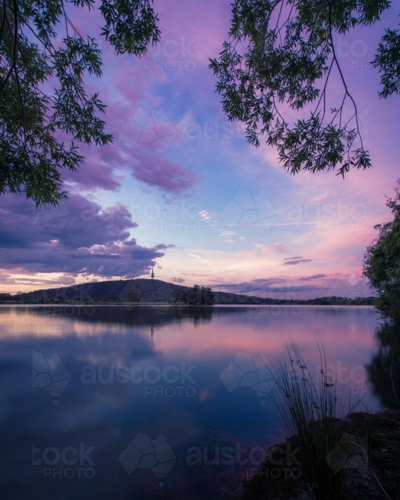 Sunset over Lake Burley Griffin in Canberra - Australian Stock Image