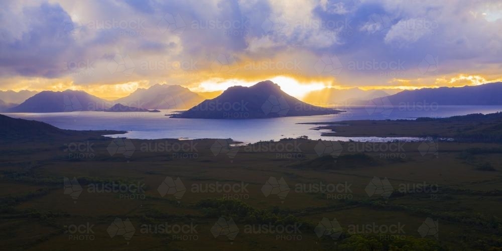Sunset over Lake Pedder - Australian Stock Image