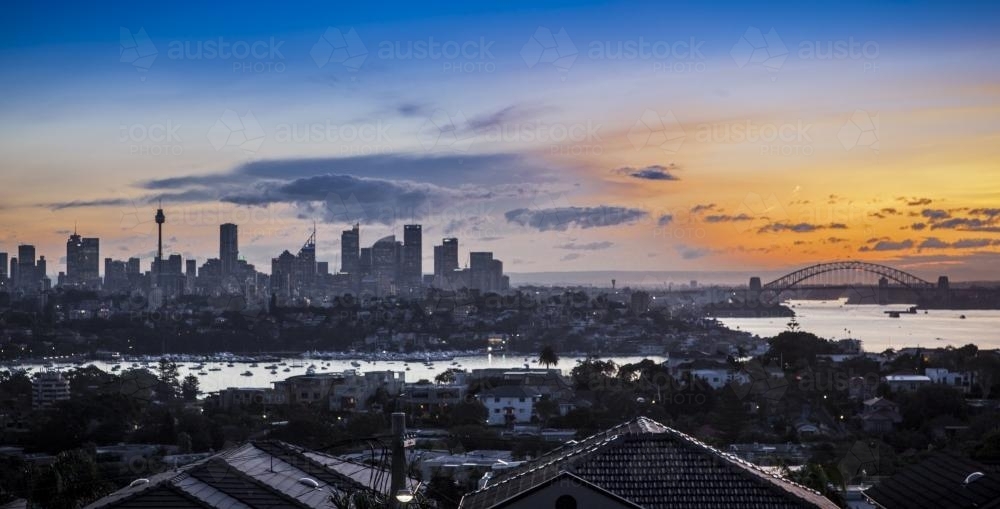 sunset over sydney skyline - Australian Stock Image