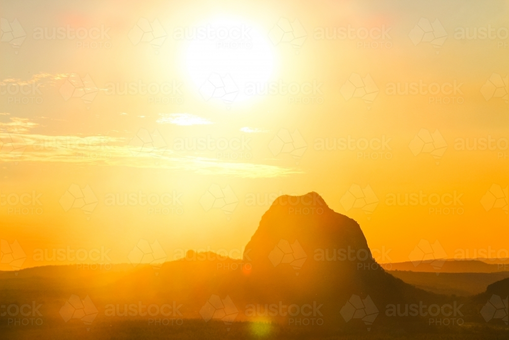 Sunset over the Glasshouse Mountains - Australian Stock Image