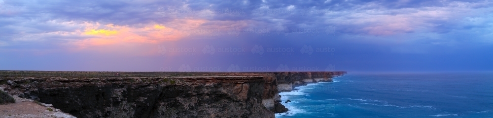 Sunset over the Nullarbor Plain and the Great Australian Bight - Australian Stock Image