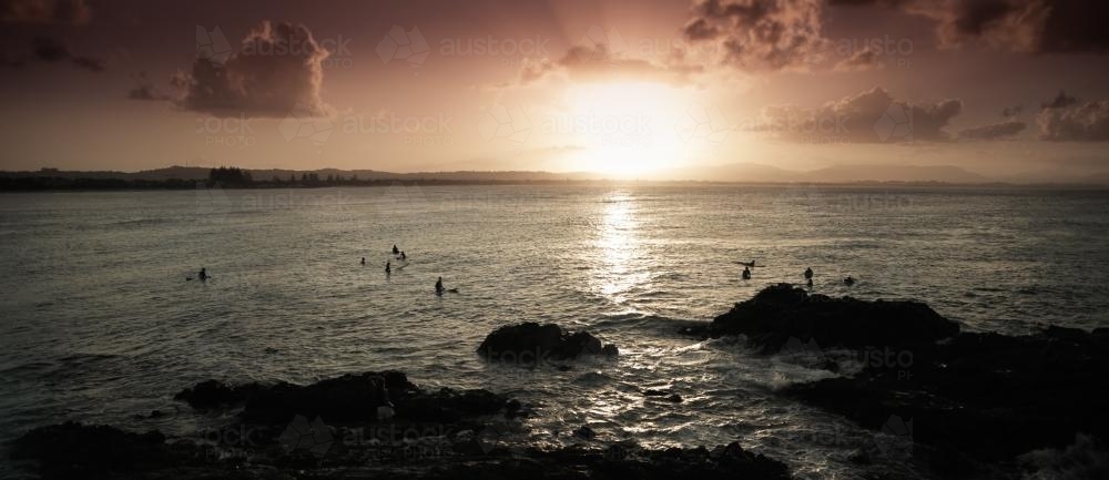 Sunset surf at Byron Bay - Australian Stock Image