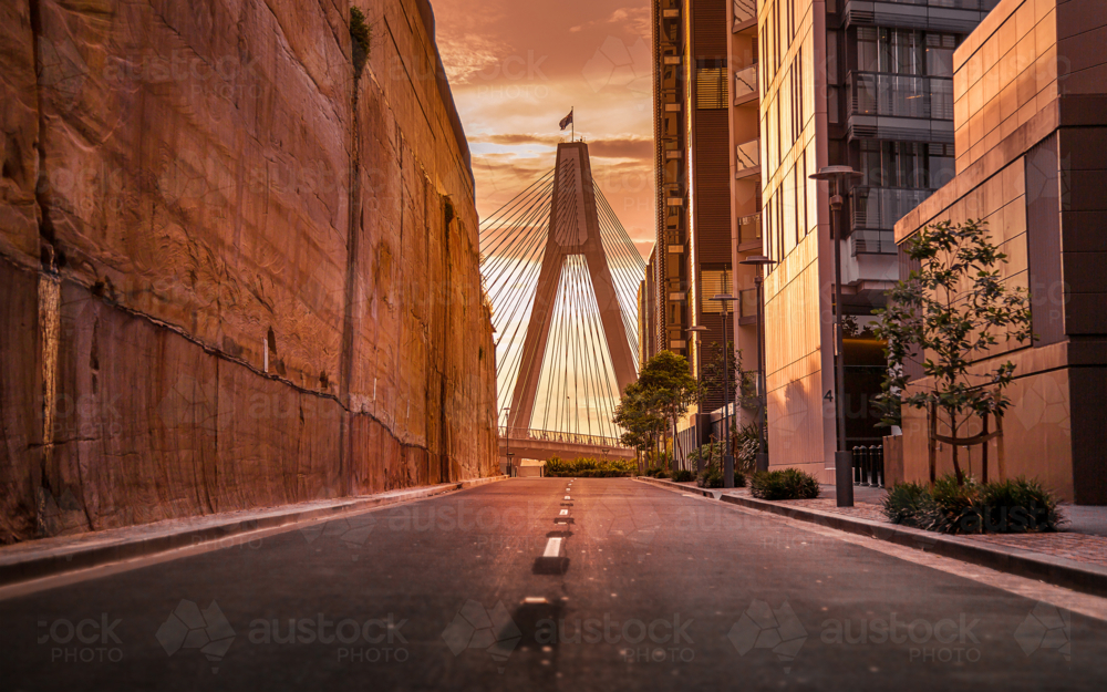 Sunset view of Anzac bridge - Australian Stock Image