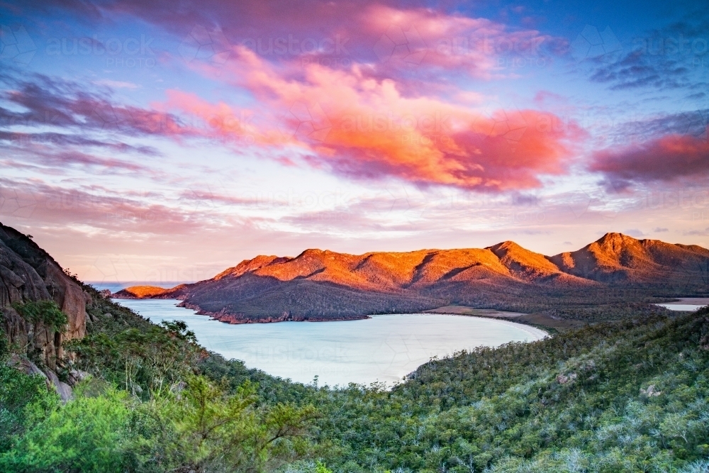 Sunset view of Wineglass Bay. - Australian Stock Image