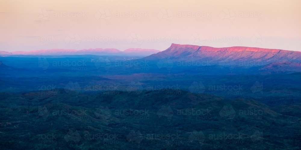 Sunset view on West Macdonnell Ranges, Larapinta Trail - Australian Stock Image