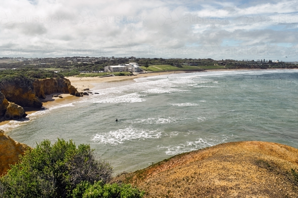 Surf beach and surf life saving club Torquay - Australian Stock Image