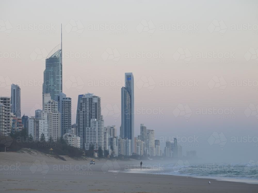 Surfers Paradise from the beach at dusk - Australian Stock Image