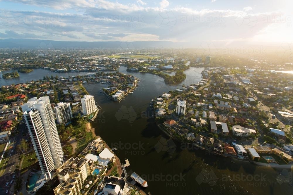 Surfers Paradise view of Nerang River - Australian Stock Image