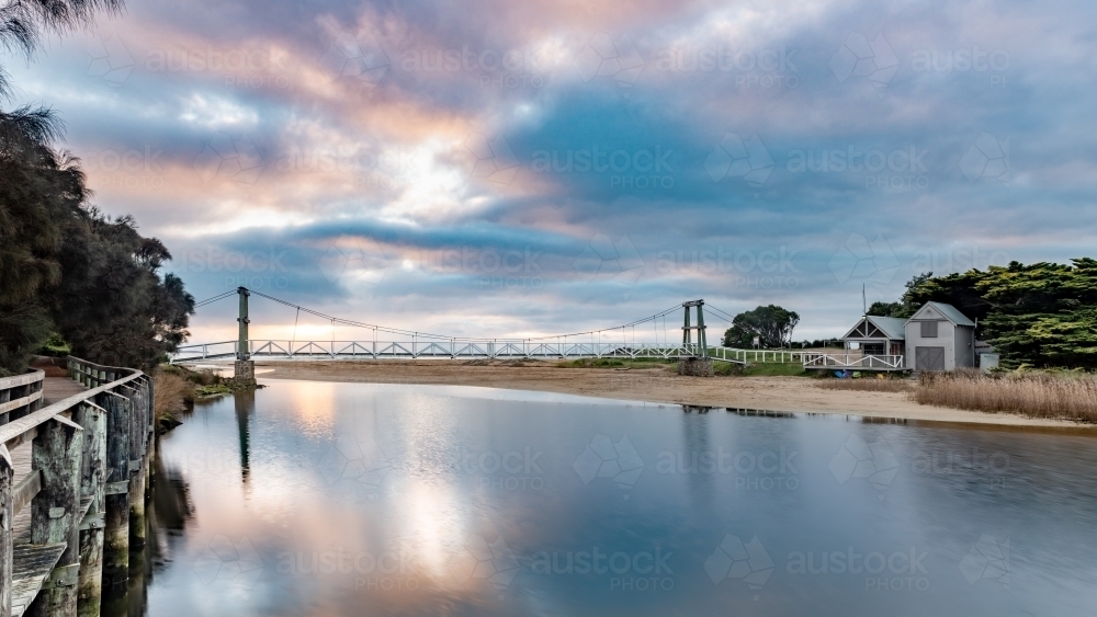 Swing Bridge over the Erskine River, Lorne - Australian Stock Image