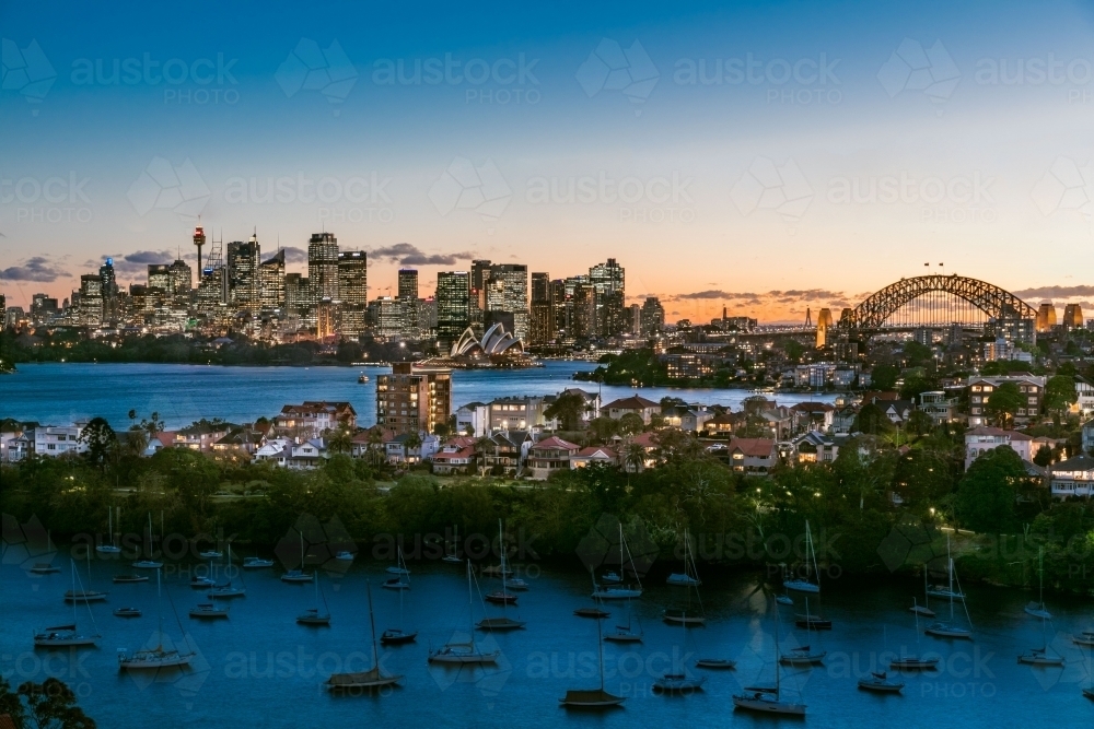 Sydney CBD and its harbour on dusk - Australian Stock Image