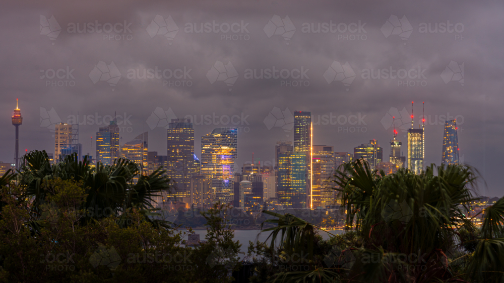 Sydney CBD at Night with Storm Clouds as seen from Mosman - Australian Stock Image