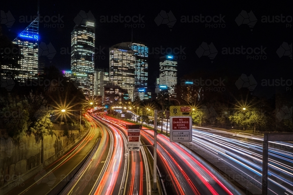 Sydney city car light trails long exposure - Australian Stock Image