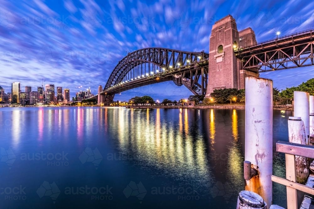 Sydney Harbour Bridge and City Skyline at Night - Australian Stock Image