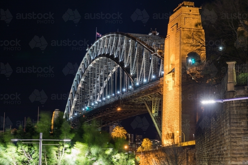 Sydney Harbour Bridge at night from The Wharf - Australian Stock Image