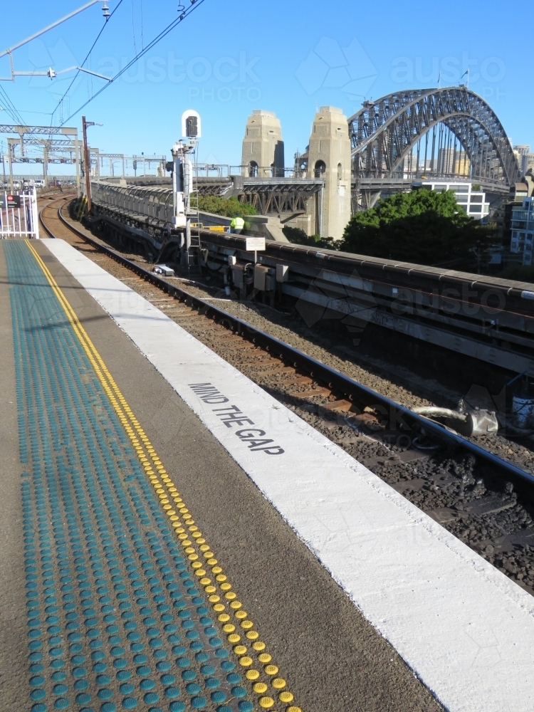 Sydney Harbour Bridge from Milsons Point station - Australian Stock Image