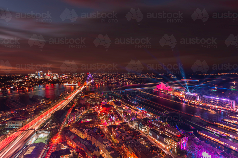 Sydney harbour during Vivid - Australian Stock Image