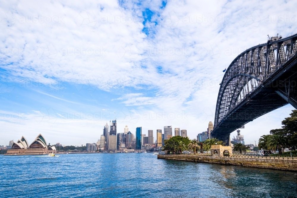 Sydney Harbour with Sydney Opera House and Sydney Harbour Bridge - Australian Stock Image