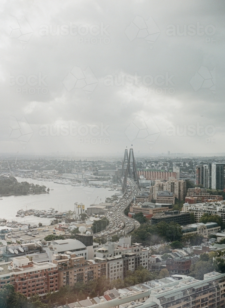 Sydney skyline featuring the anzac bridge - Australian Stock Image