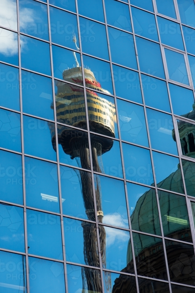 Sydney tower reflected in the windows of an office building - Australian Stock Image