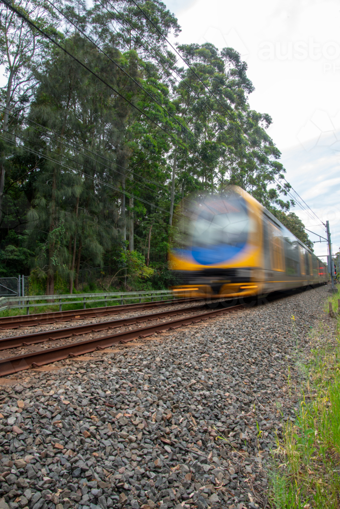 Sydney train and train track with motion blur - Australian Stock Image