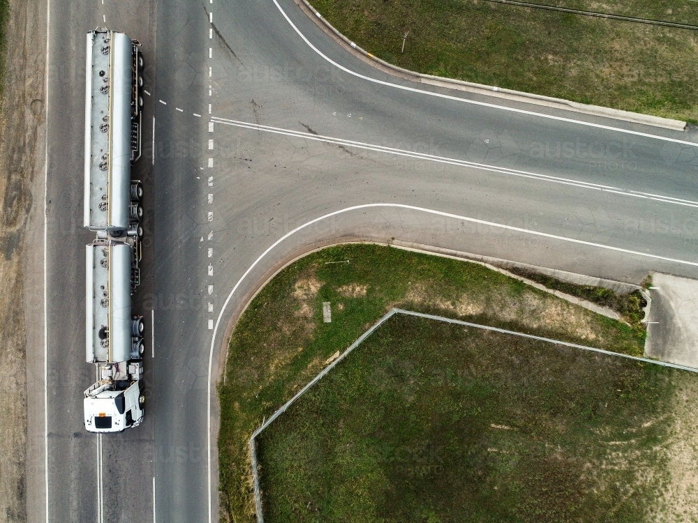 T-junction intersection of roads with truck - Australian Stock Image