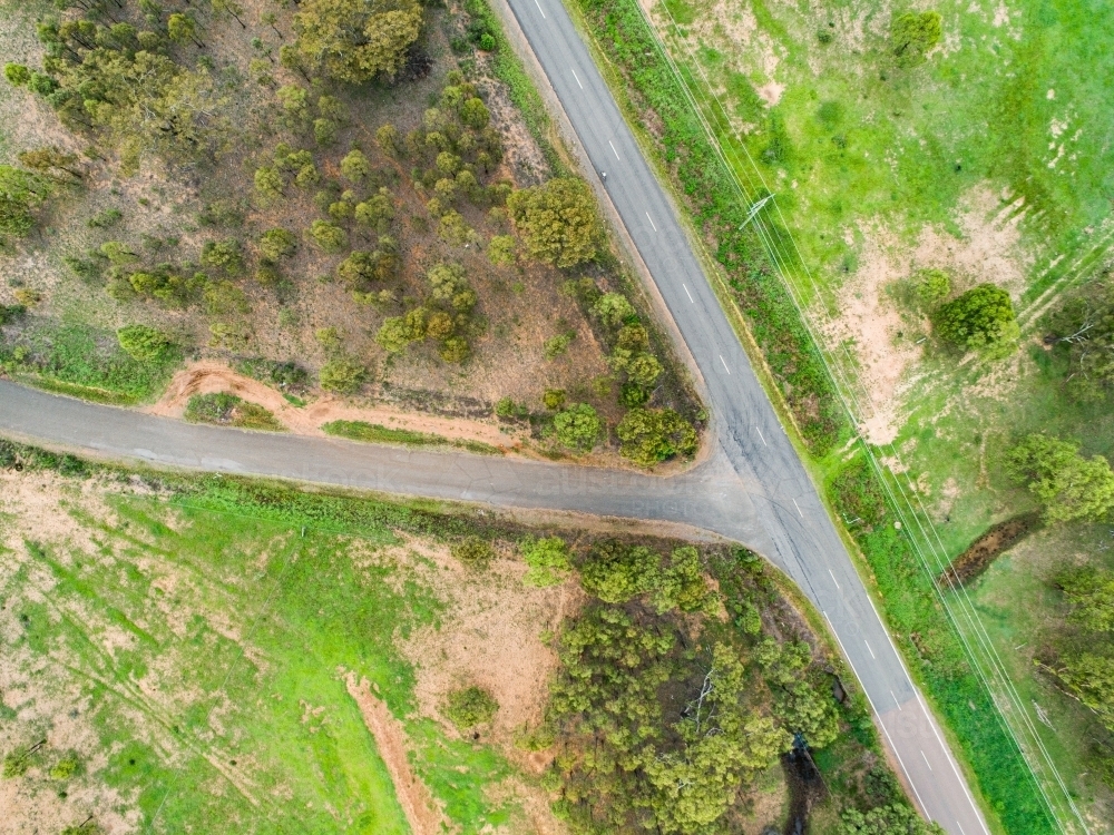 T-junction on country road from overhead - Australian Stock Image