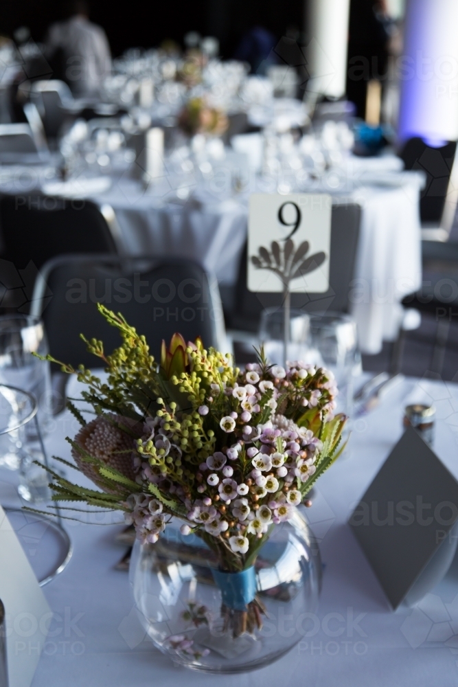 Table set for a dinner at a function centre - Australian Stock Image