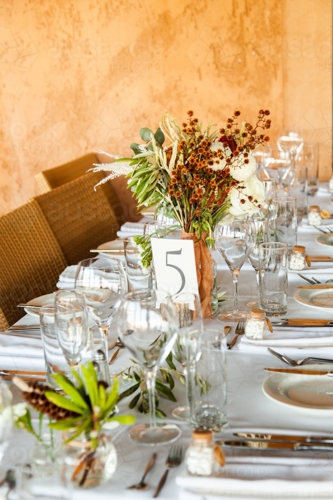 Table setting for wedding reception event - Australian Stock Image