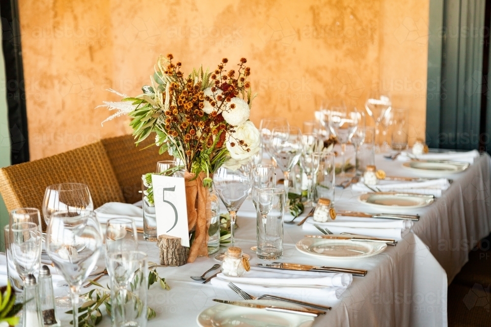 Table setting for wedding reception event - Australian Stock Image