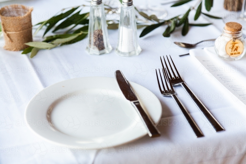 Table setting for wedding reception event - Australian Stock Image