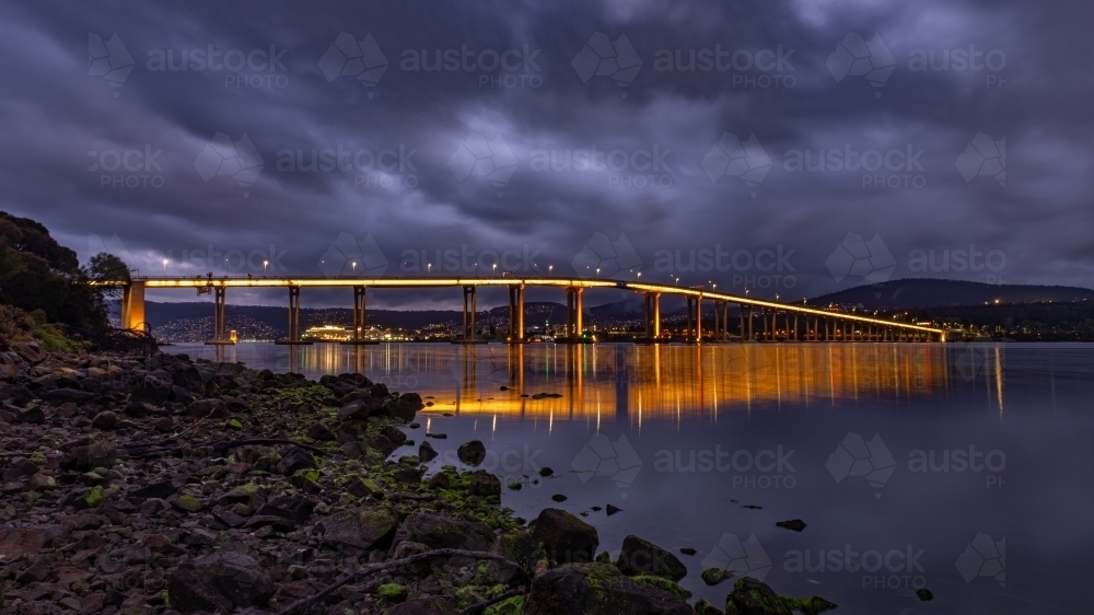 Tasman Bridge on the River Derwent at night - Australian Stock Image