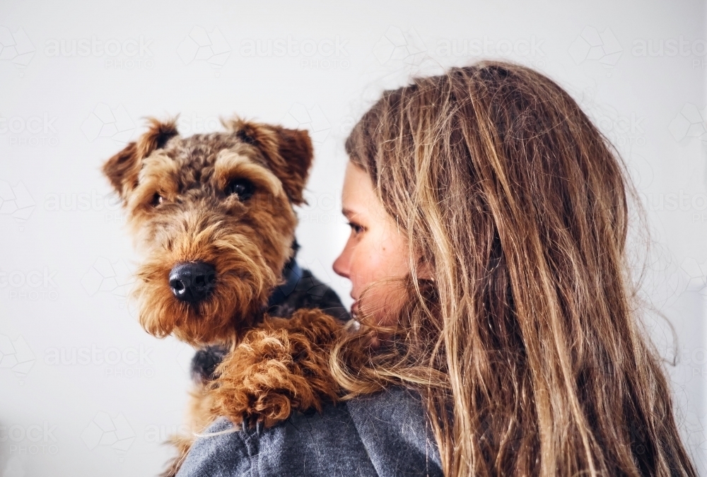 Teen girl and her dog - Australian Stock Image