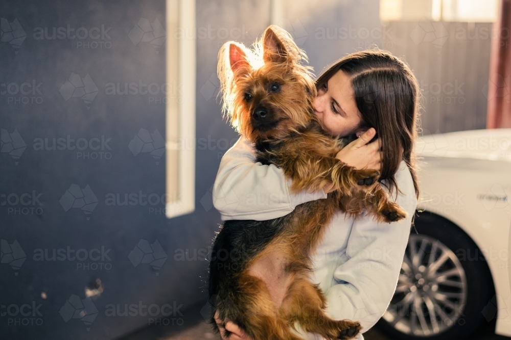 teen girl with her dog - Australian Stock Image