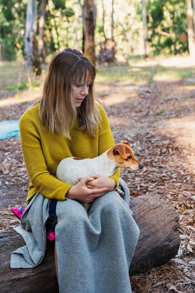 teen girl with Jack Russell puppy dog - Australian Stock Image