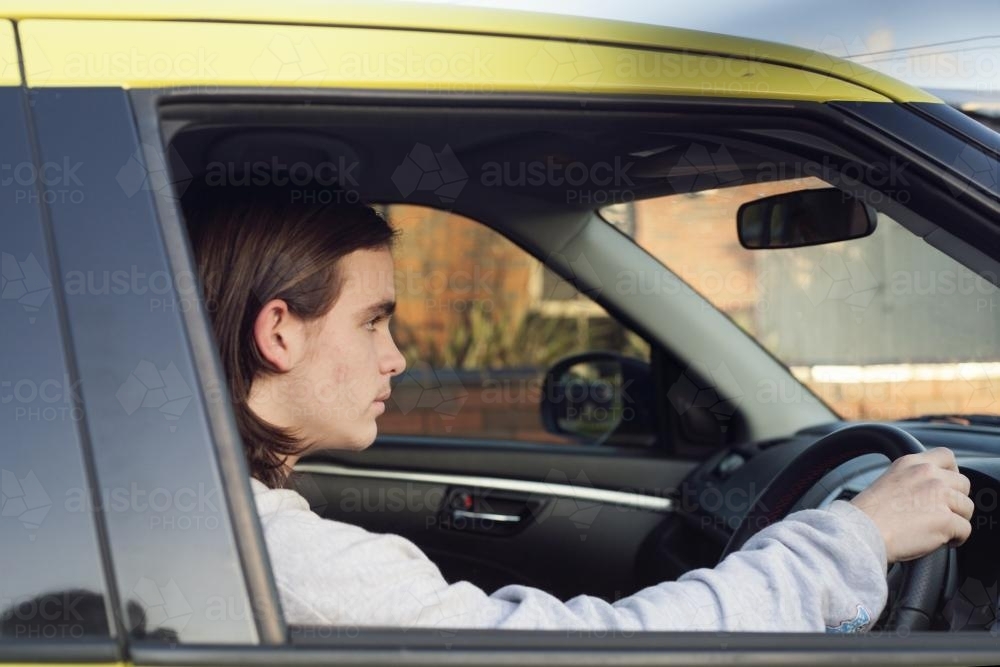Teenage boy learning to drive - Australian Stock Image