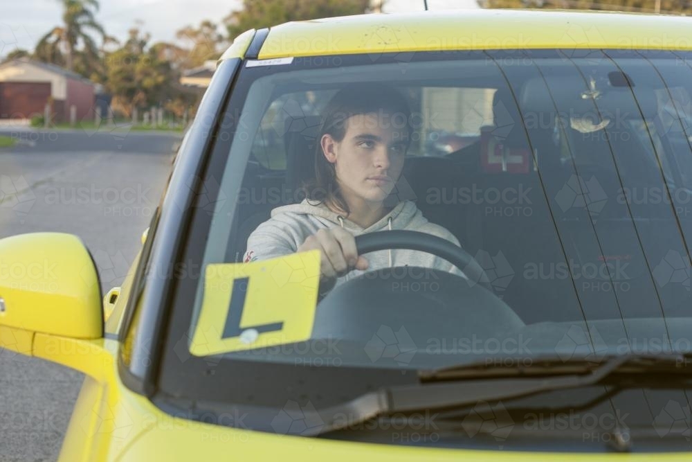 Teenage boy learning to drive - Australian Stock Image