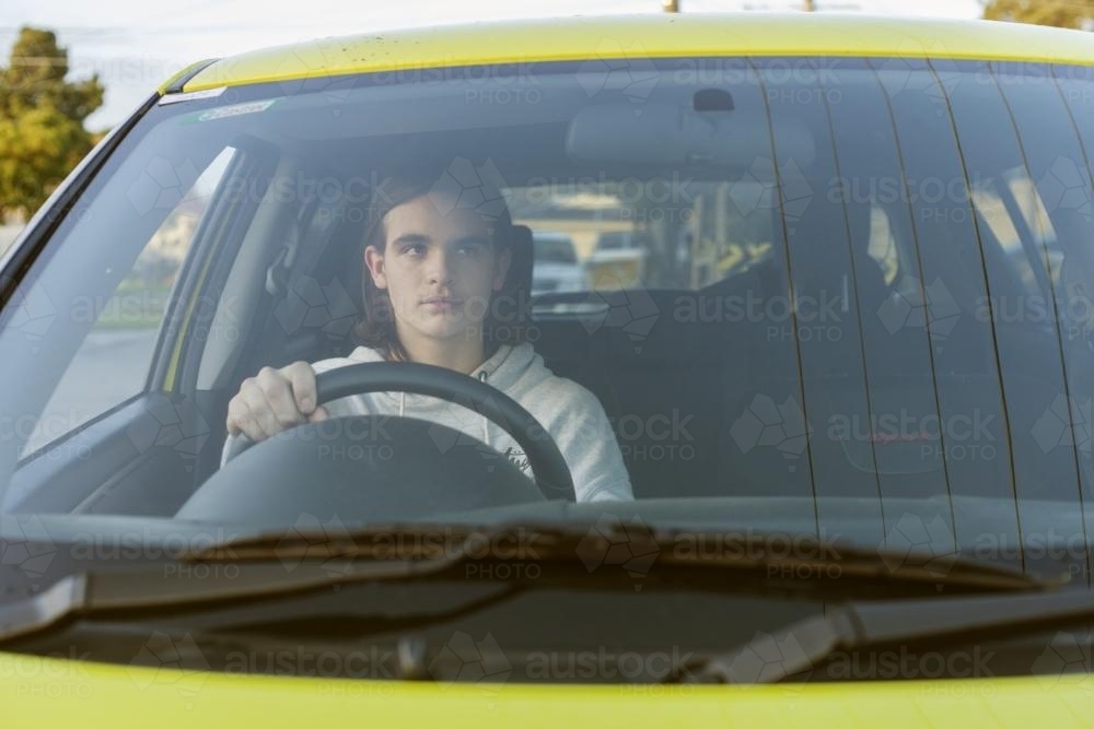 Teenage boy learning to drive - Australian Stock Image