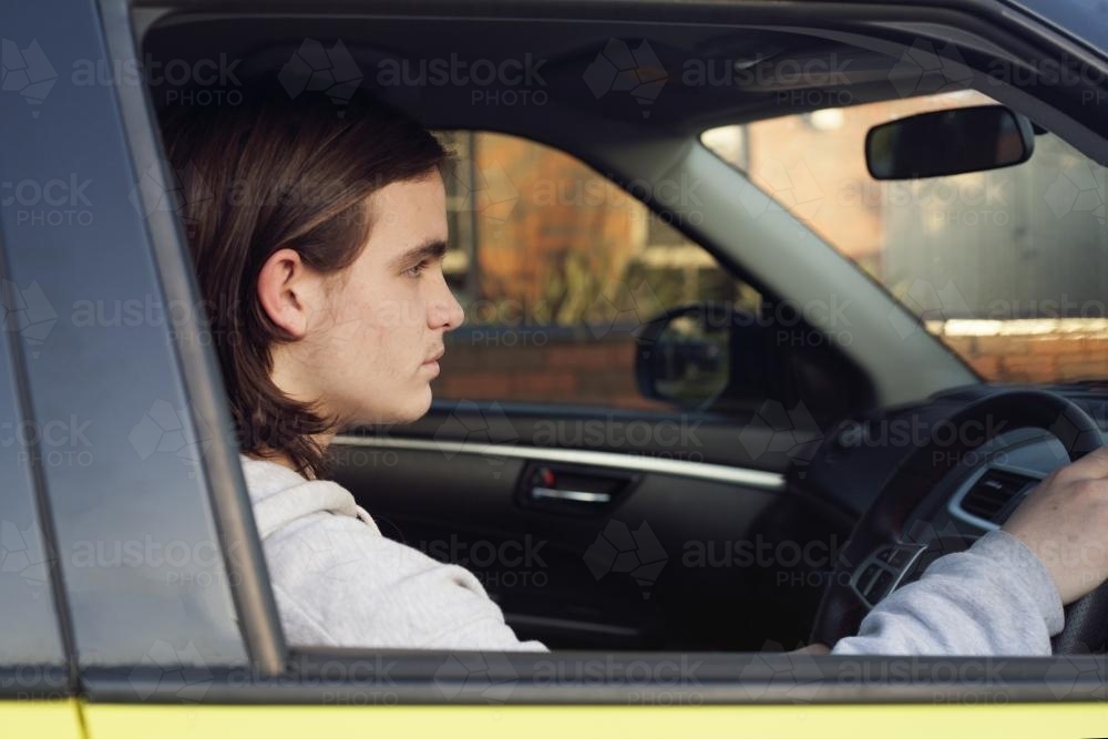 Teenage boy learning to drive - Australian Stock Image