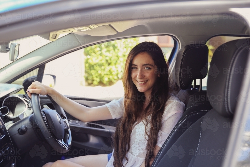 young adult woman in the car - Australian Stock Image