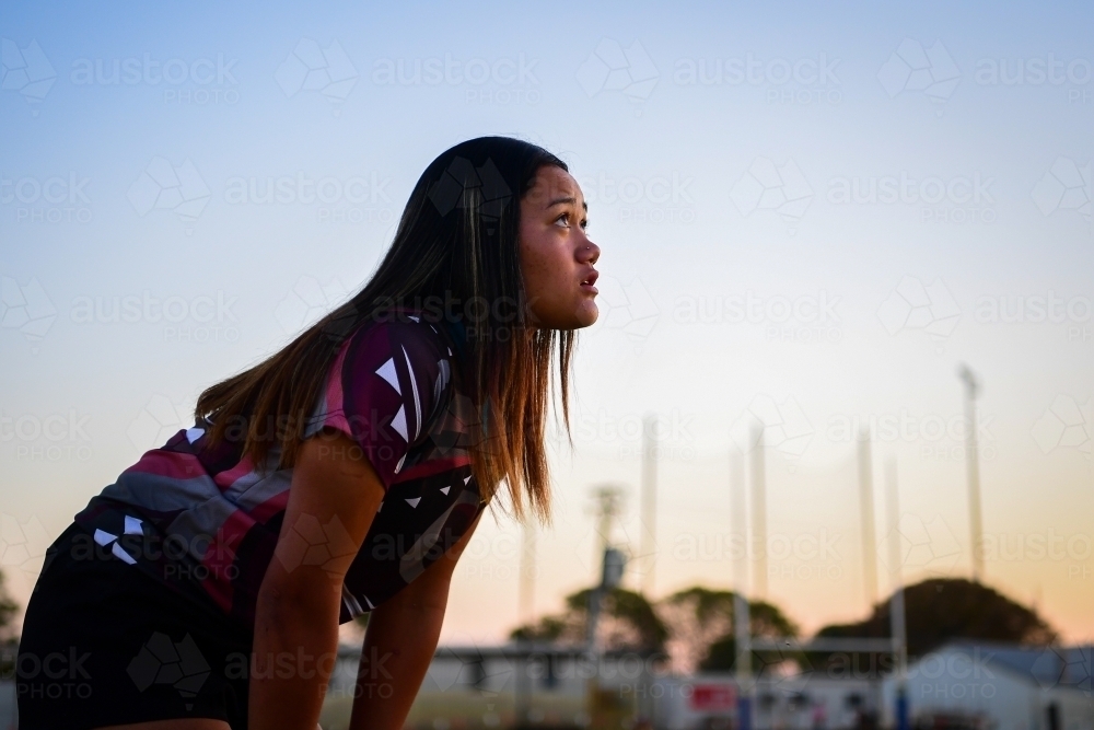 Teenage Maori girl at sporting contest - Australian Stock Image