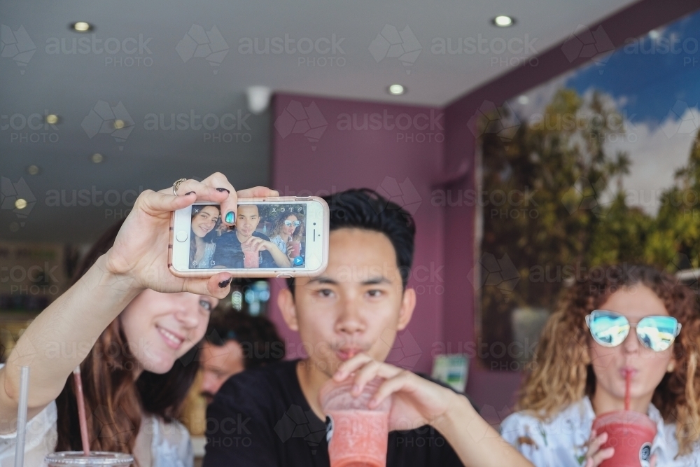 Teenagers taking selfie - Australian Stock Image